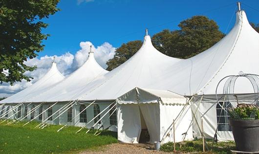 portable restrooms arranged for a special event, providing quick and easy access for attendees in Great River